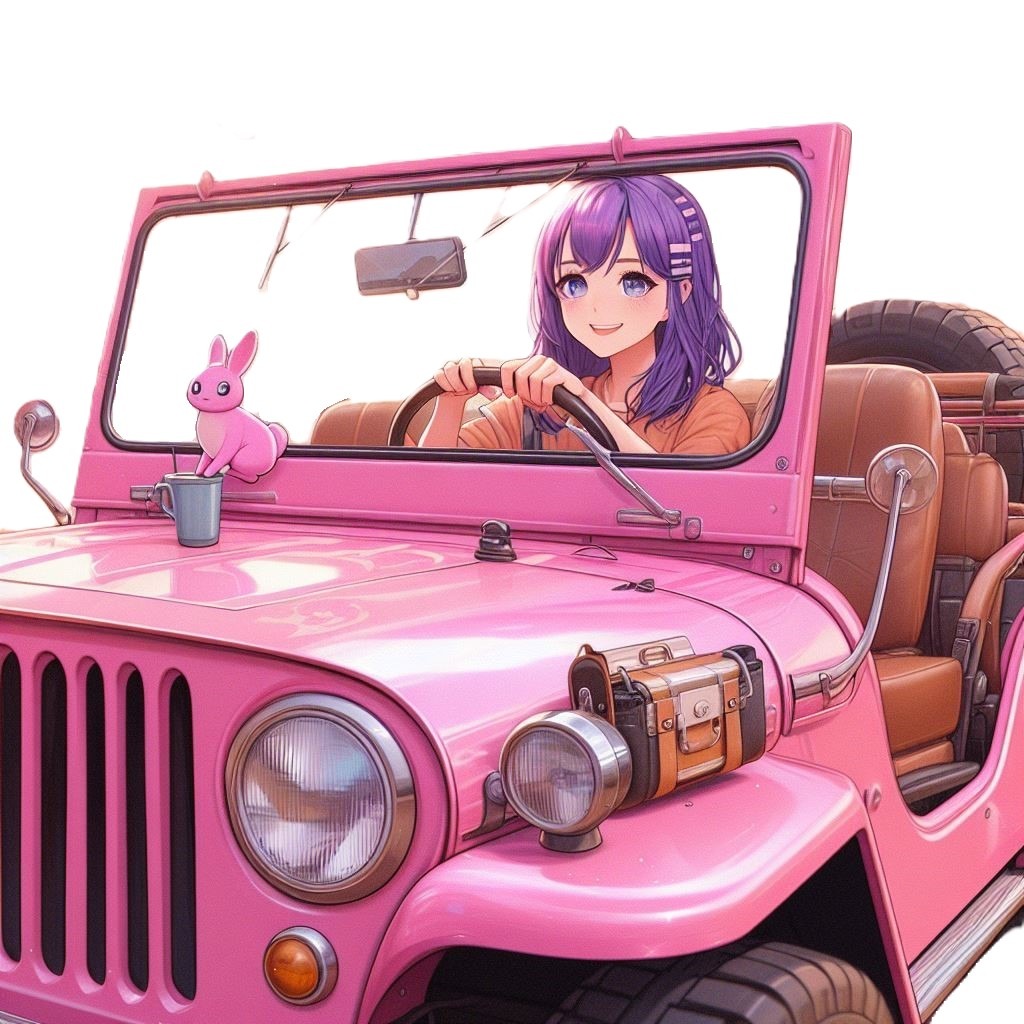 TokyoTamale — anime portrait in a pink Jeep